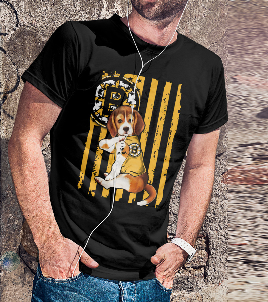 Beagle Puppy I Love Mom Boston Bruins Fan T-Shirt