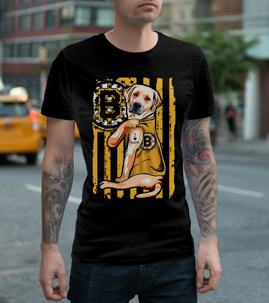 Boston Bruins Labrador Retriever I Love Mom T-Shirt
