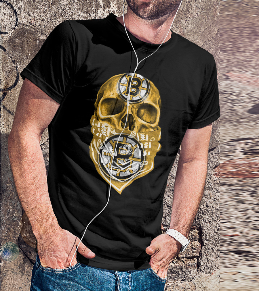 Boston Bruins Skull Bandana Logo Fan T-Shirt