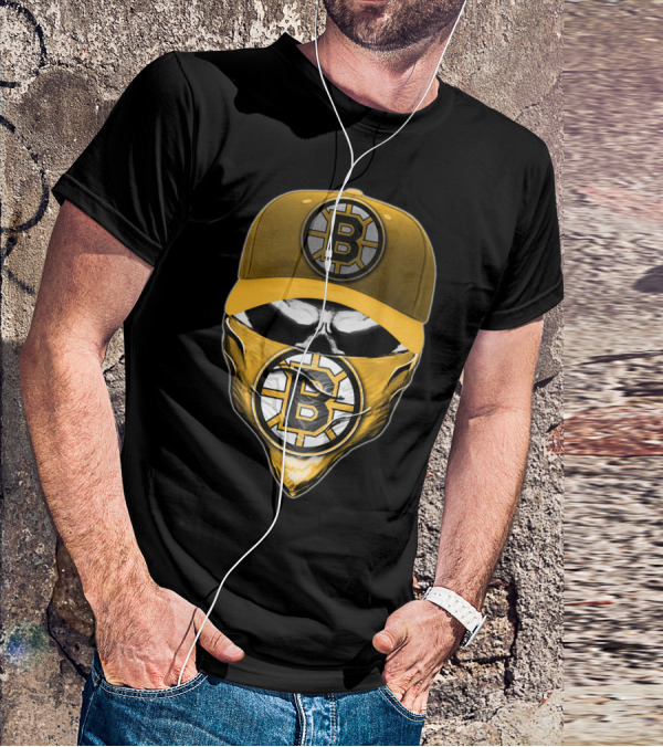Skull Boston Bruins Logo Cap Mask T-Shirt