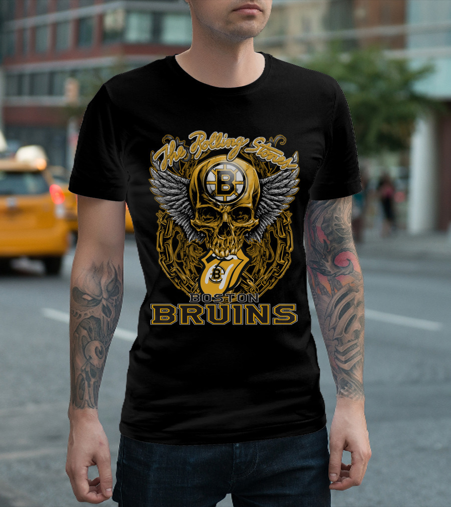 The Rolling Stones Boston Bruins Skull And Wings Iconic Collaboration T-Shirt