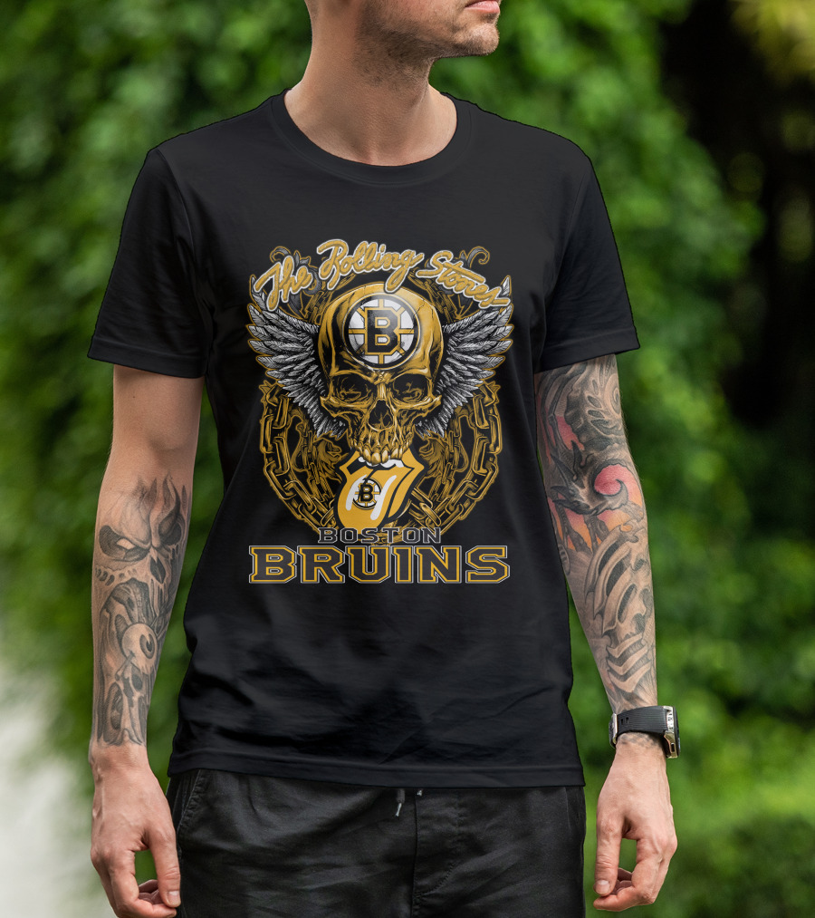 The Rolling Stones Boston Bruins Skull And Wings Iconic Collaboration T-Shirt
