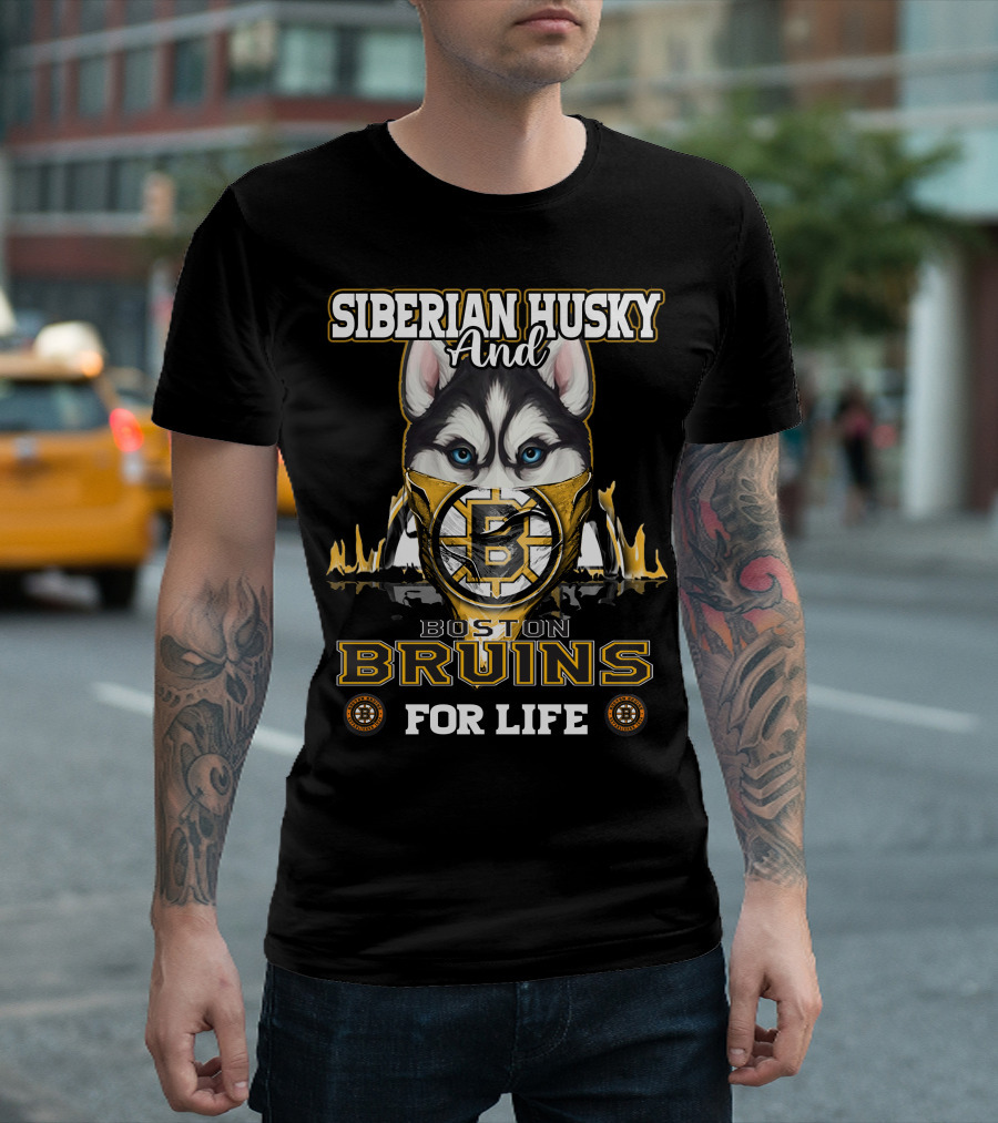 Siberian Husky and Boston Bruins for Life T-Shirt