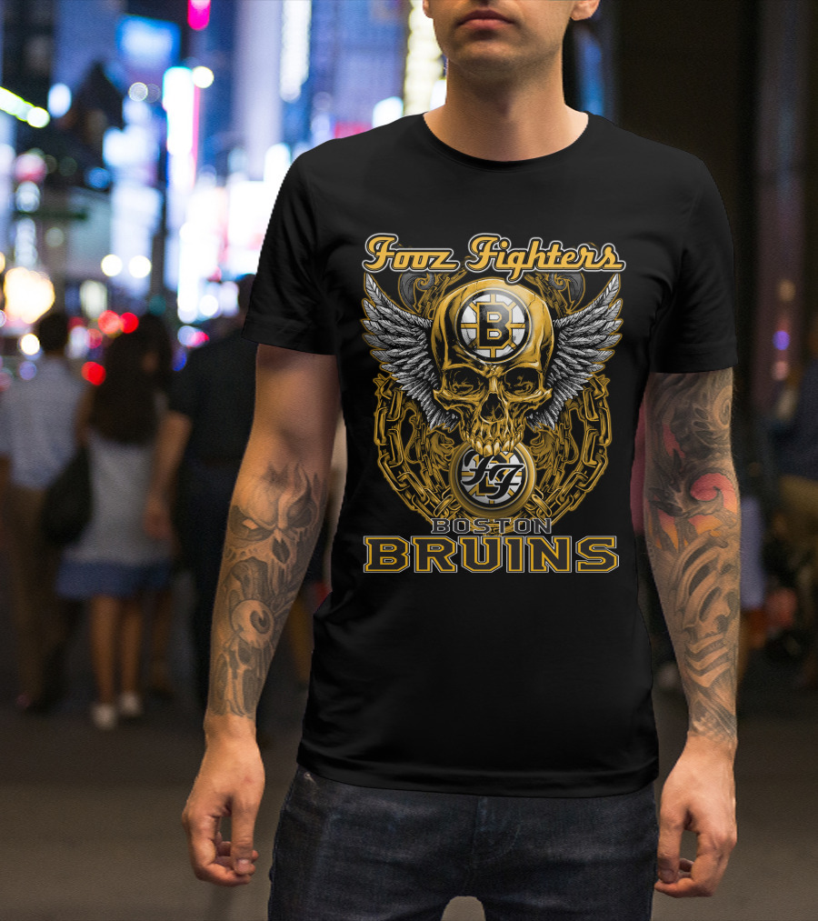 Fooz Fighters Boston Bruins Skull Wings T-Shirt