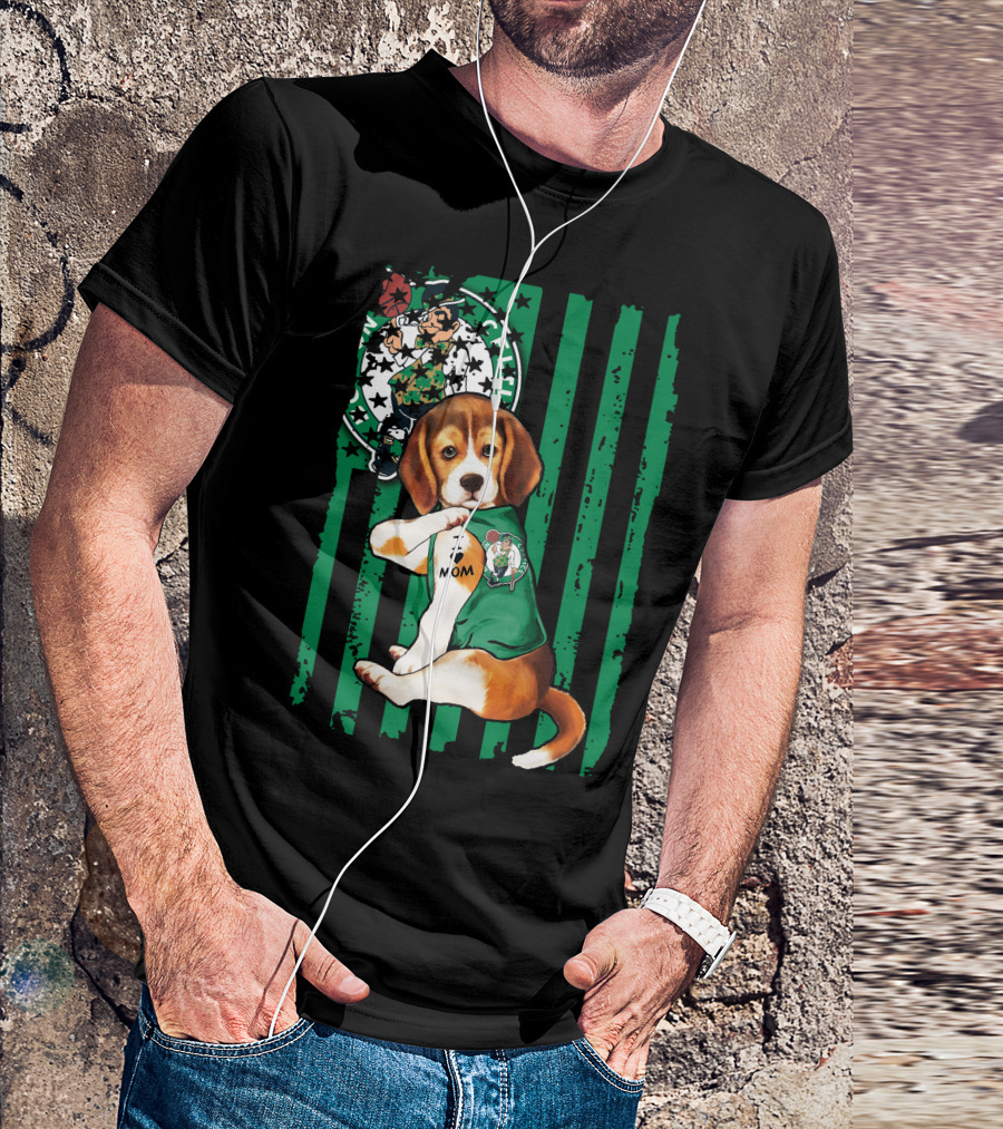 Beagle I Love Mom Boston Celtics Green Stripes T-Shirt
