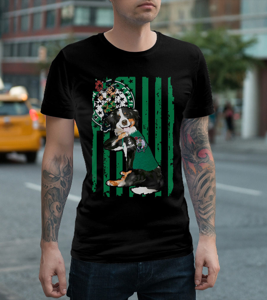 Border Collie I Love Mom Boston Celtics T-Shirt