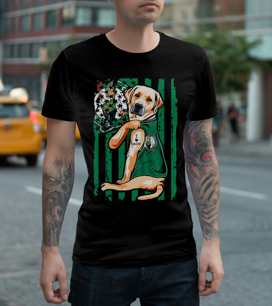 Labrador Retriever I Love Mom Boston Celtics Fan T-Shirt