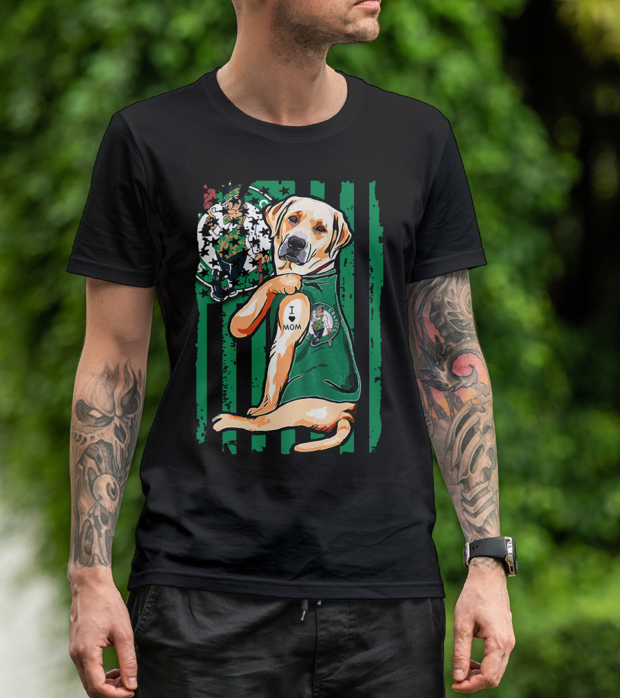 Labrador Retriever I Love Mom Boston Celtics Fan T-Shirt