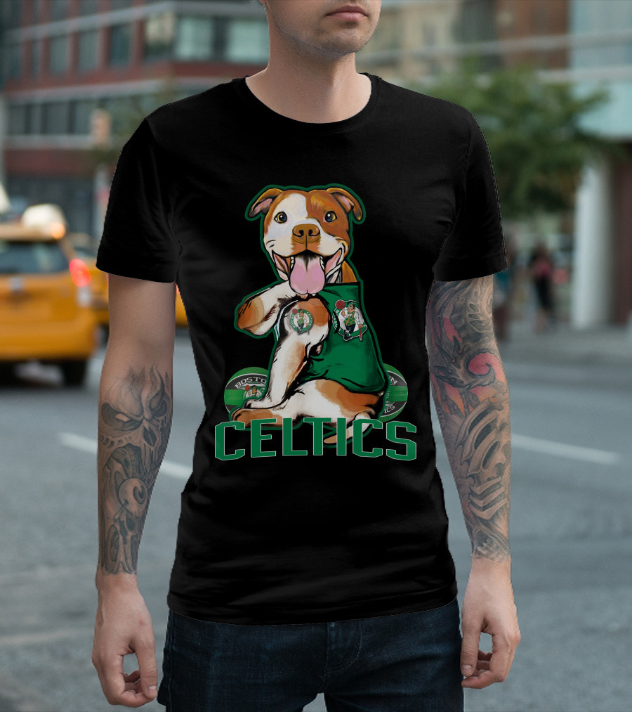 Boston Celtics Pitbull Fan with Team T-Shirt