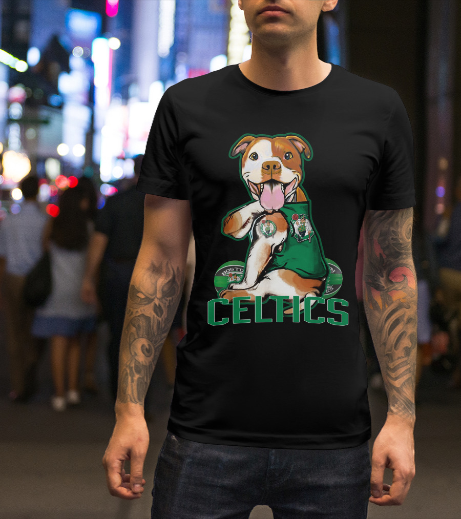 Boston Celtics Pitbull Fan With Team T-Shirt