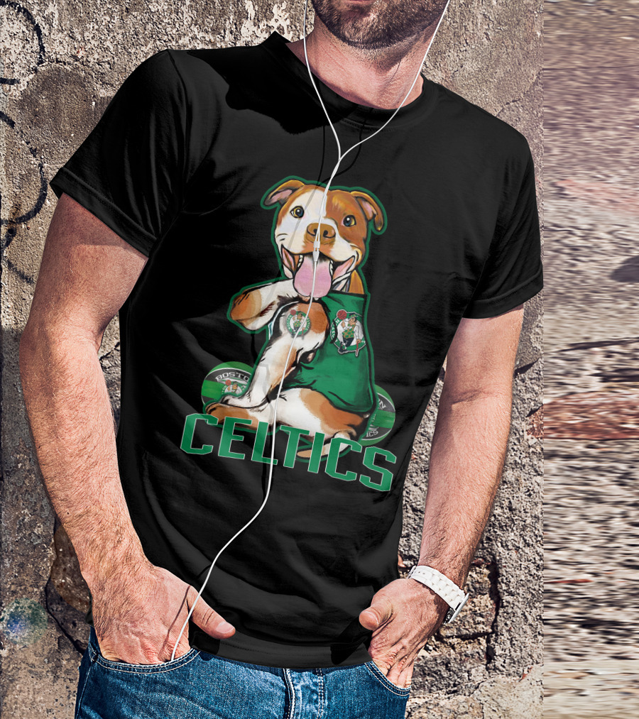 Boston Celtics Pitbull Fan With Team T-Shirt