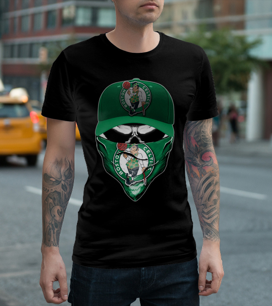 Boston Celtics Skull Mask Green Hat T-Shirt