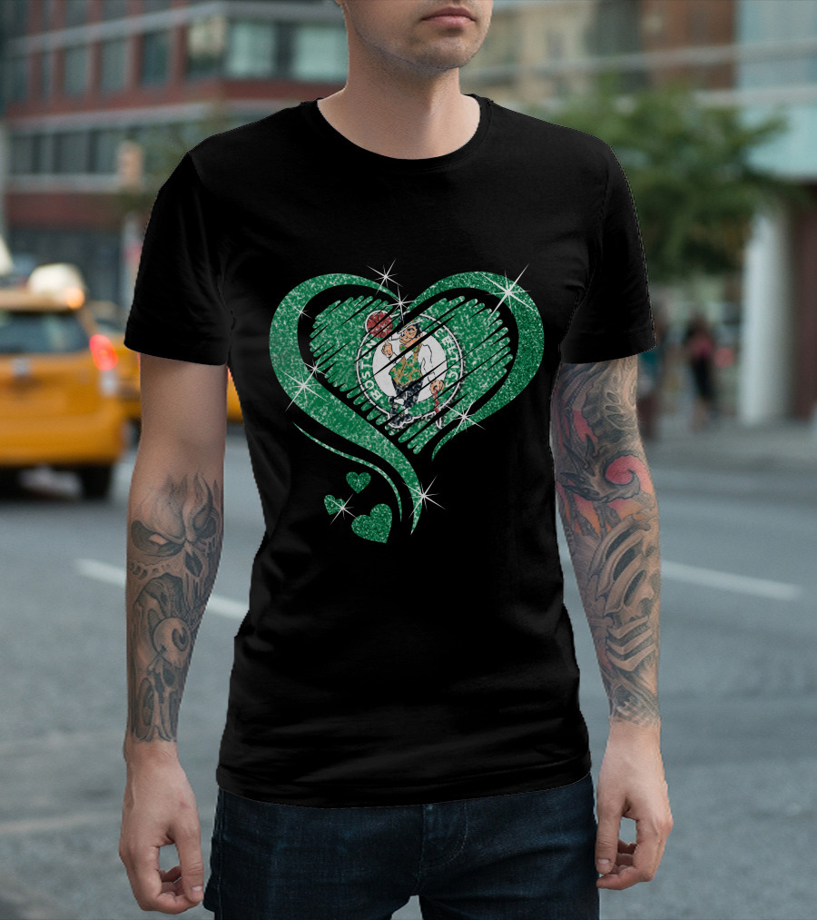 Heart Diamond Glitter Boston Celtics Emblem T-Shirt