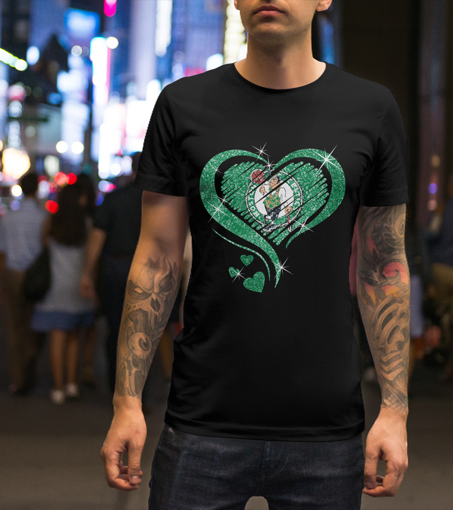 Heart Diamond Glitter Boston Celtics Emblem T-Shirt