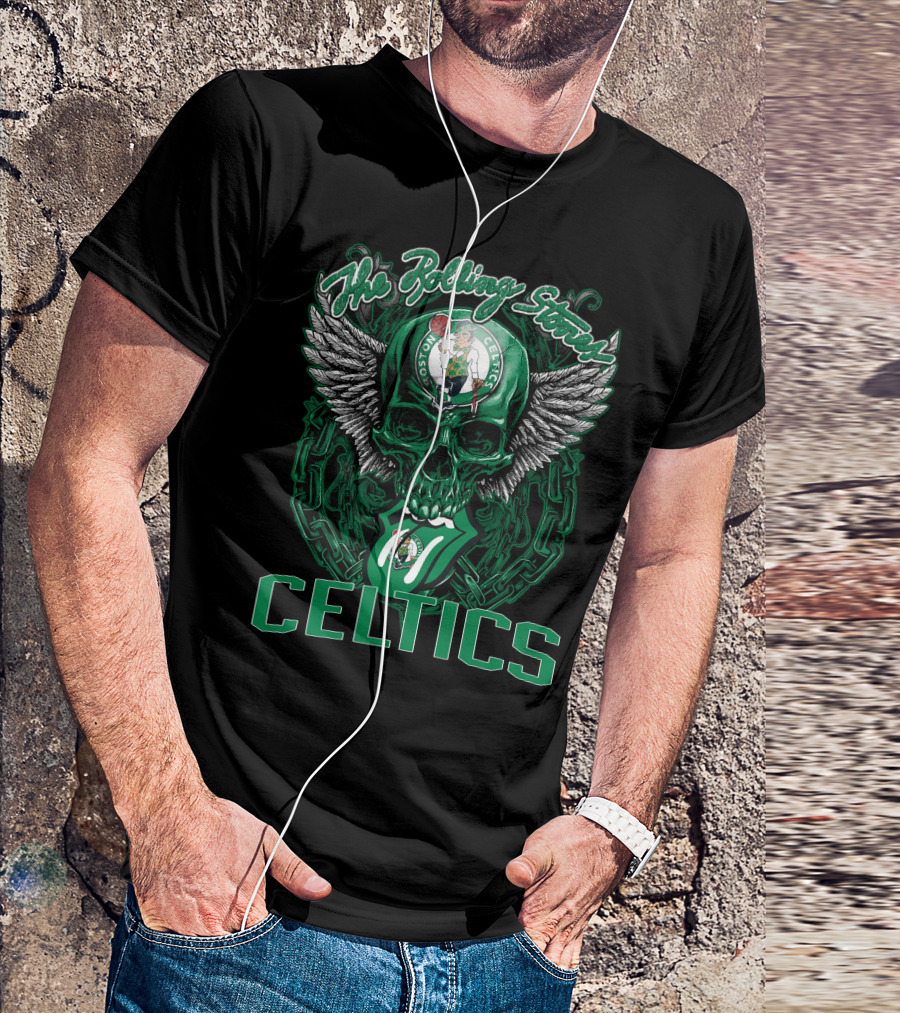 The Rolling Stones Celtics Boston Basketball Skull Logo Mashup T-Shirt