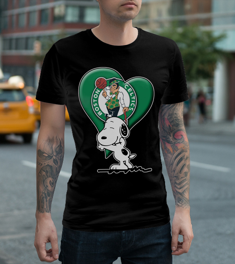 Snp V1 Boston Celtics Heart With Snoopy T-Shirt