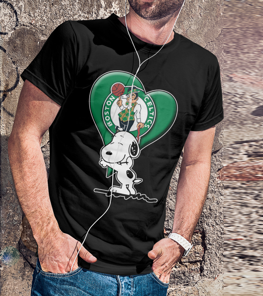 Snp V1 Boston Celtics Heart With Snoopy T-Shirt