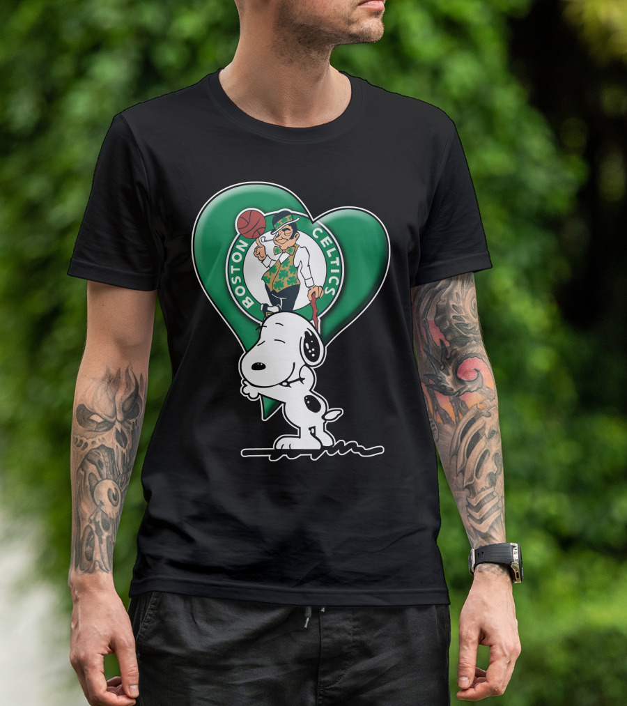 Snp V1 Boston Celtics Heart With Snoopy T-Shirt