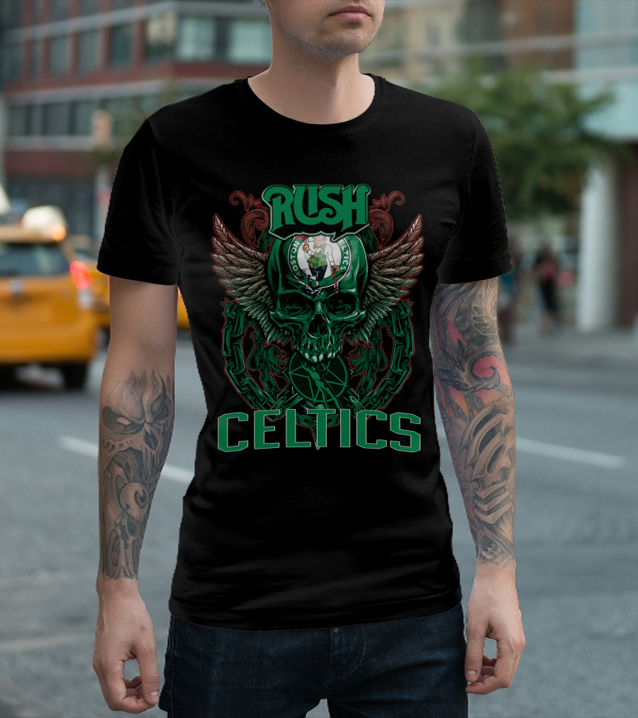 Rush Boston Celtics Skull Wings Chain T-Shirt