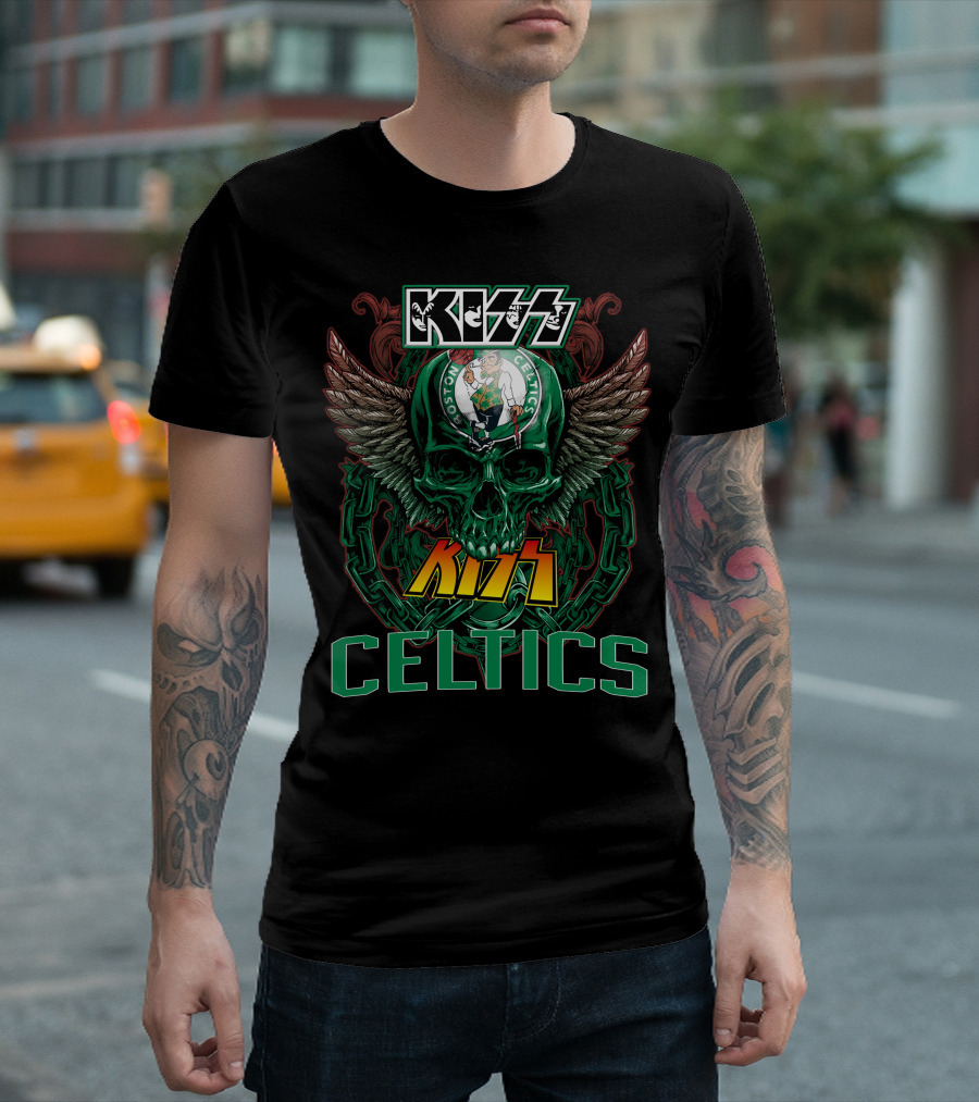 KISS Boston Celtics Skulls and Wings T-Shirt