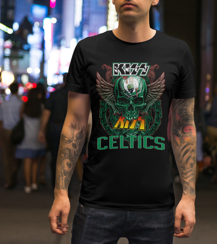 KISS Boston Celtics Skulls And Wings T-Shirt