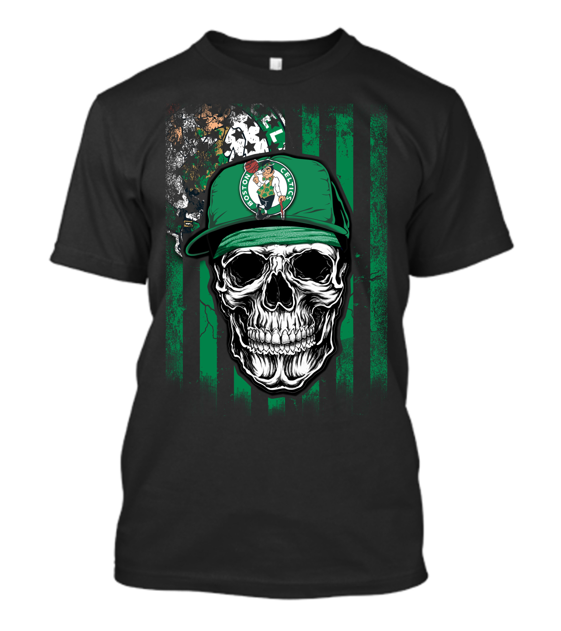 Boston Celtics Skull With Team Logo Hat T-Shirt