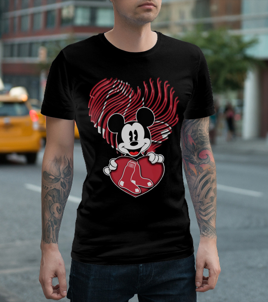 Mickey Red Sox Heart Fingerprint T-Shirt