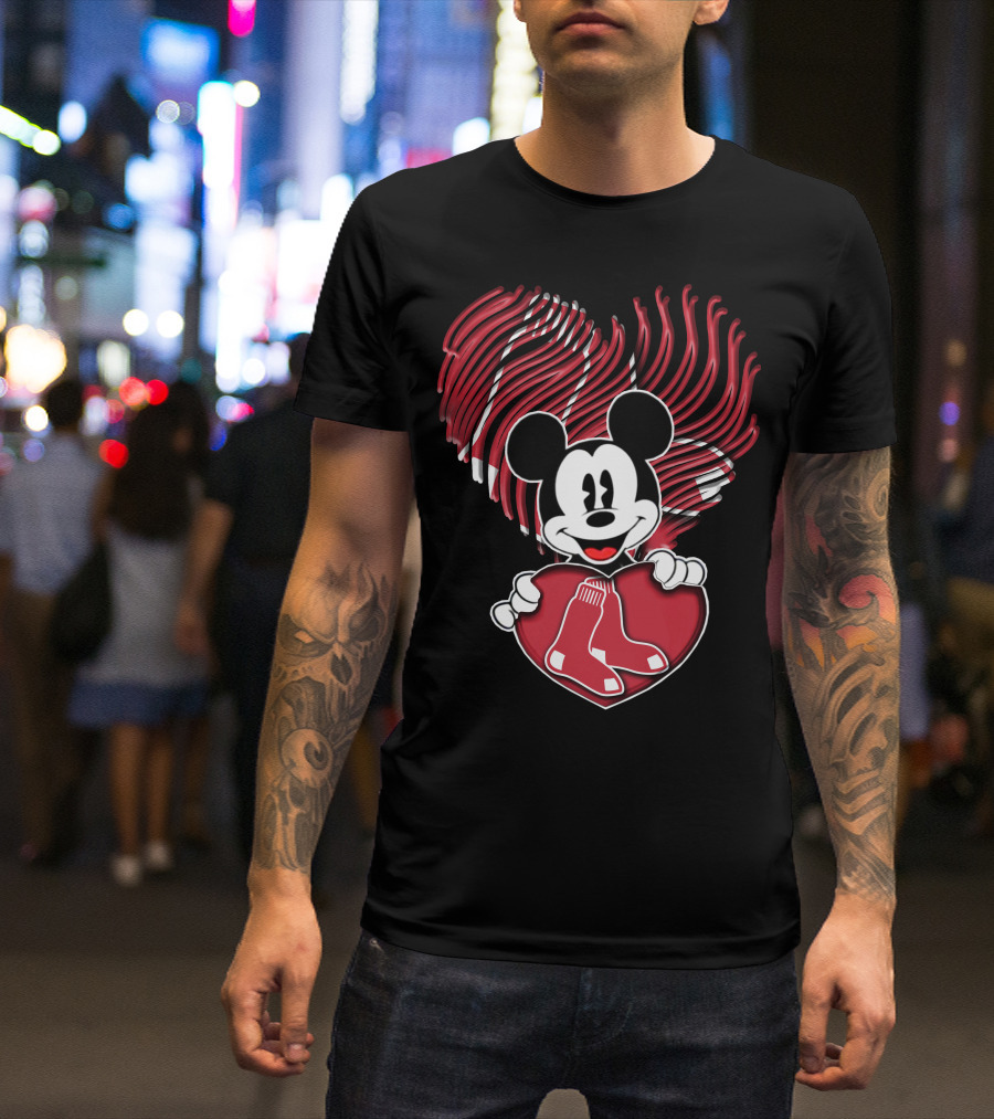 Mickey Red Sox Heart Fingerprint T-Shirt