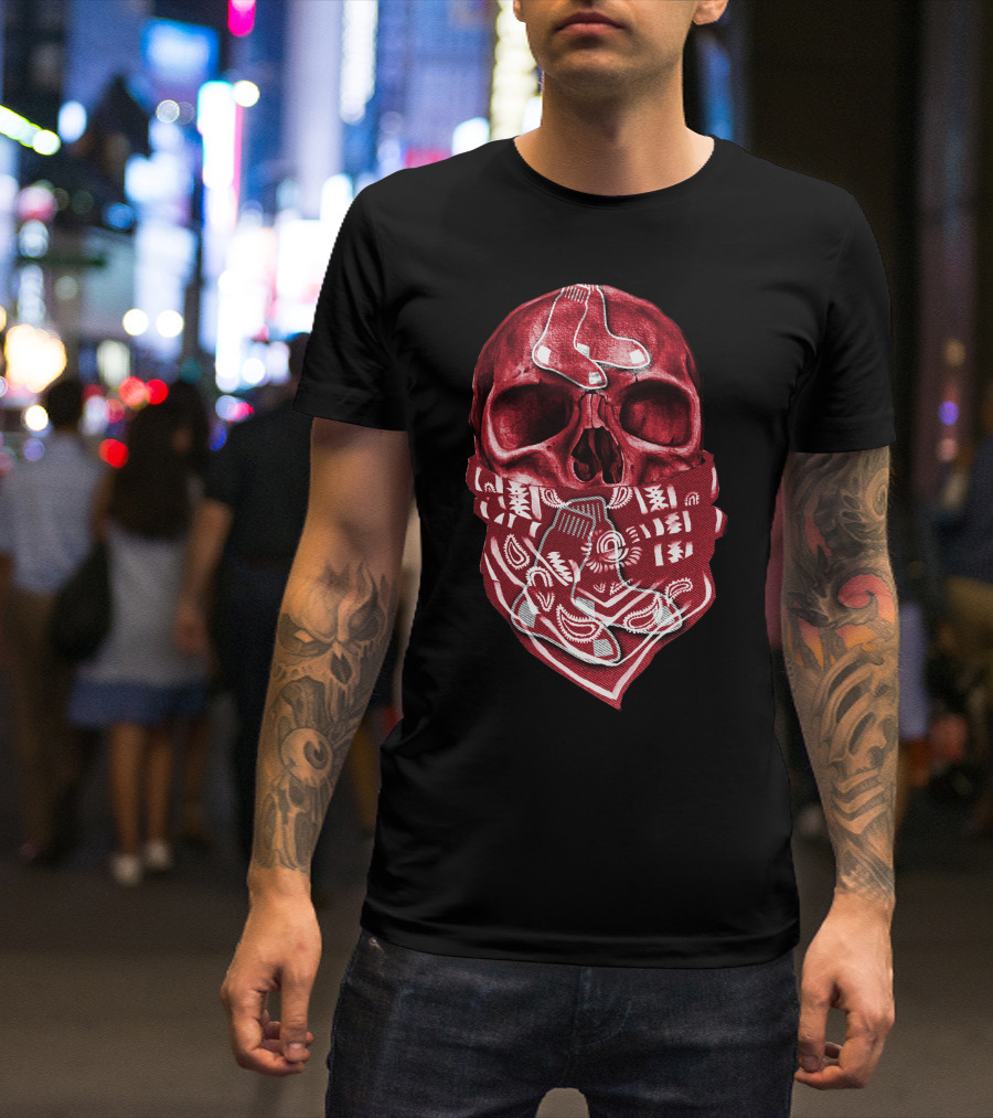 Skull With Bandana Boston Red Sox T-Shirt