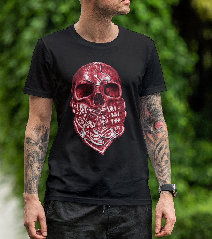 Skull With Bandana Boston Red Sox T-Shirt