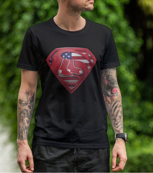 Boston Red Sox Superman Shield American Flag T-Shirt