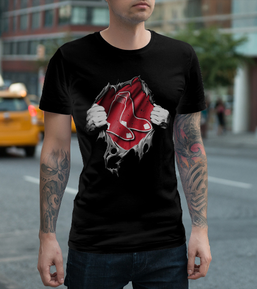 Torn Boston Red Sox Logo with Ripped Fabric Effect T-Shirt