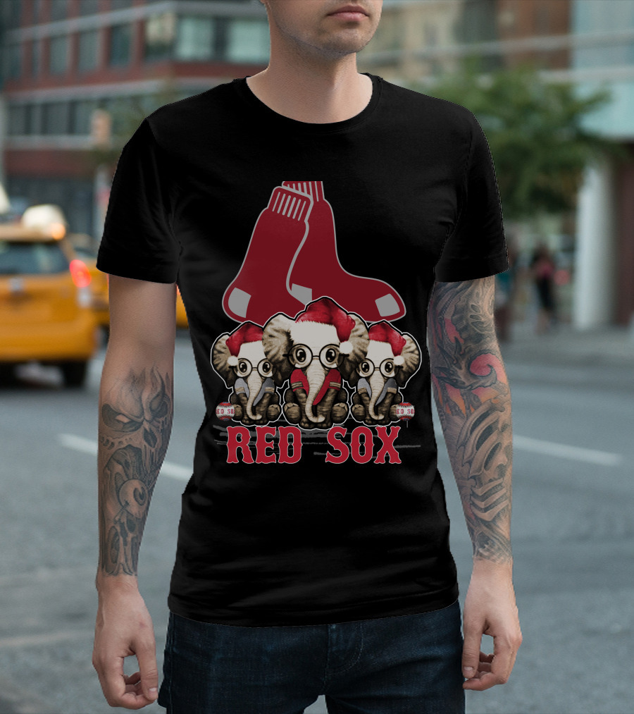 Elephan Xmas Red Sox Santa Hat Trio T-Shirt