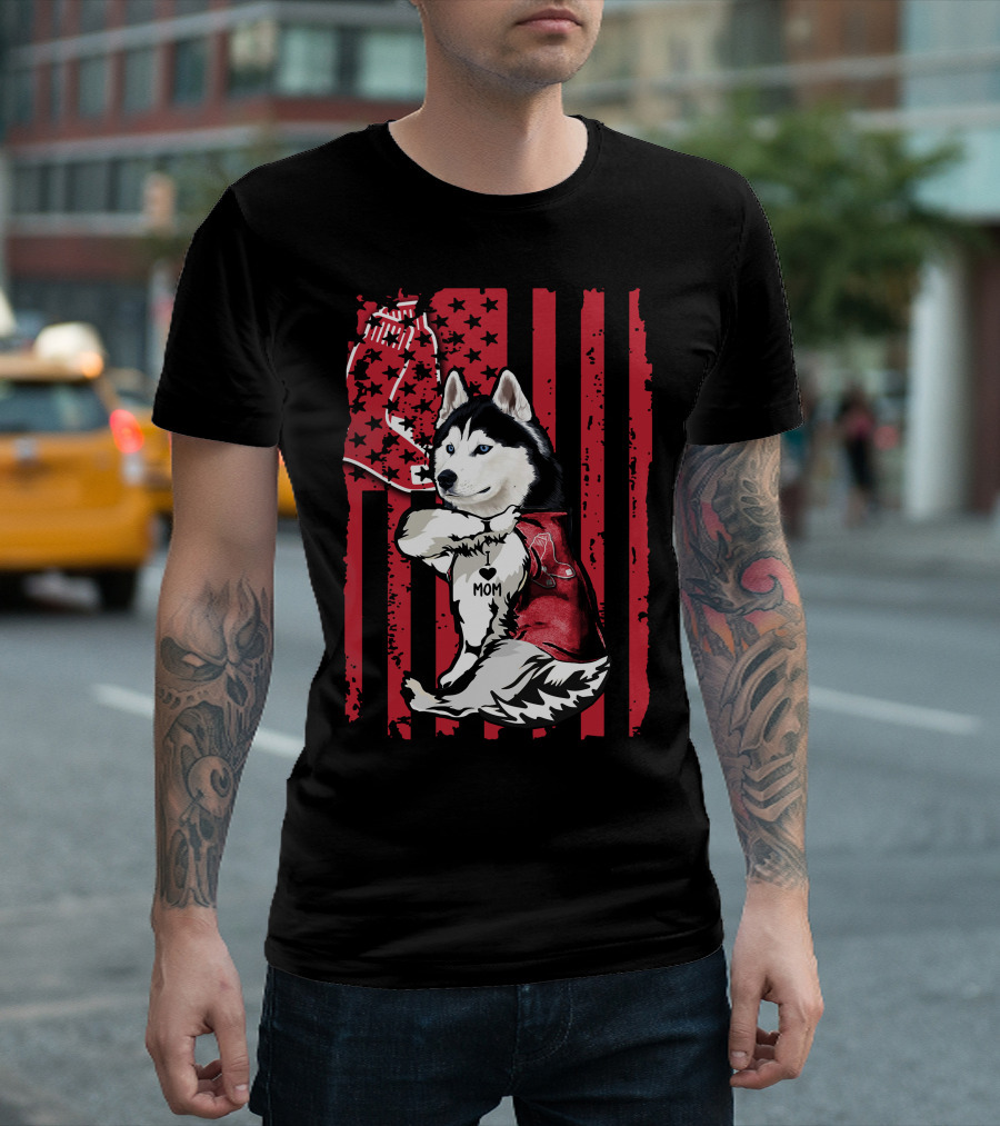 Siberian Husky Boston Red Sox I Love Mom T-Shirt