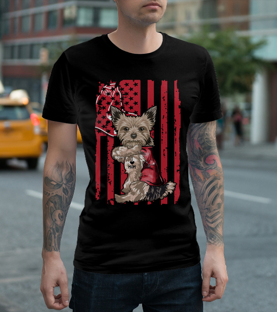 Yorkshire Terrier I Love Mom Red Sox Flag T-Shirt