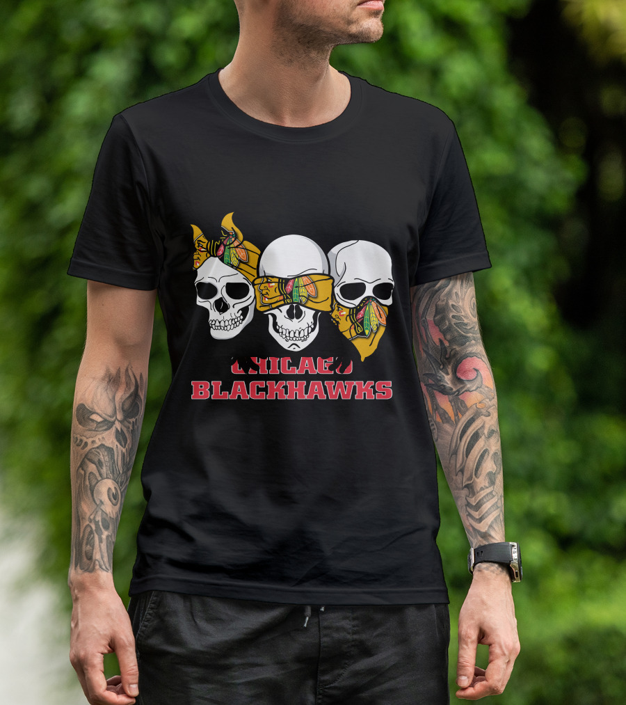 Chicago Blackhawks Three Skulls T-Shirt