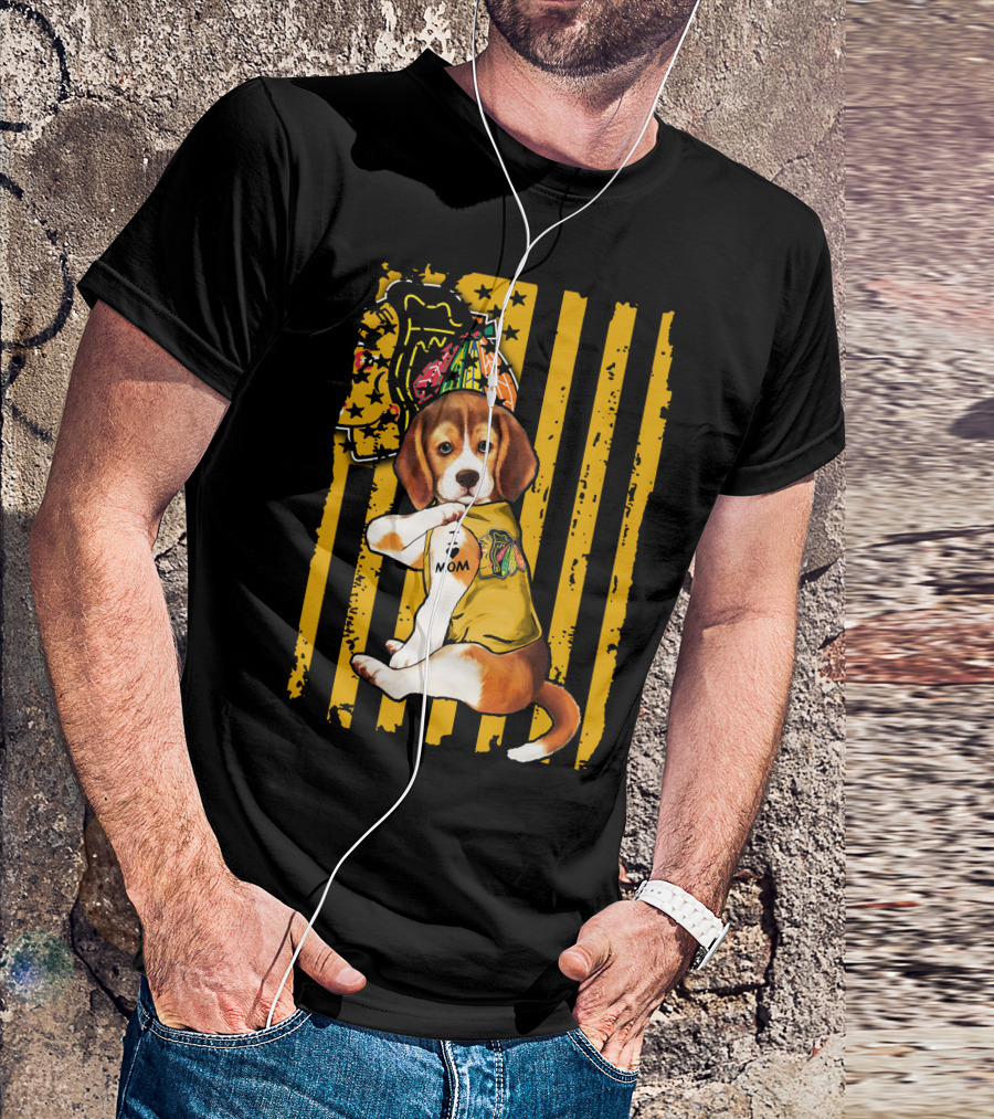 Beagle I Love Mom Chicago Blackhawks T-Shirt