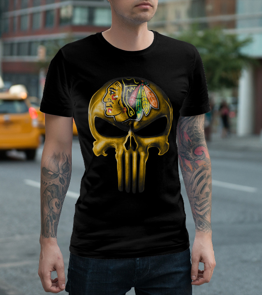 Skull Chicago Blackhawks Punisher Fusion T-Shirt