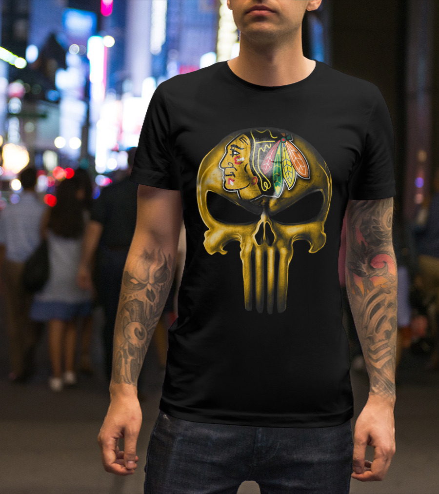 Skull Chicago Blackhawks Punisher Fusion T-Shirt