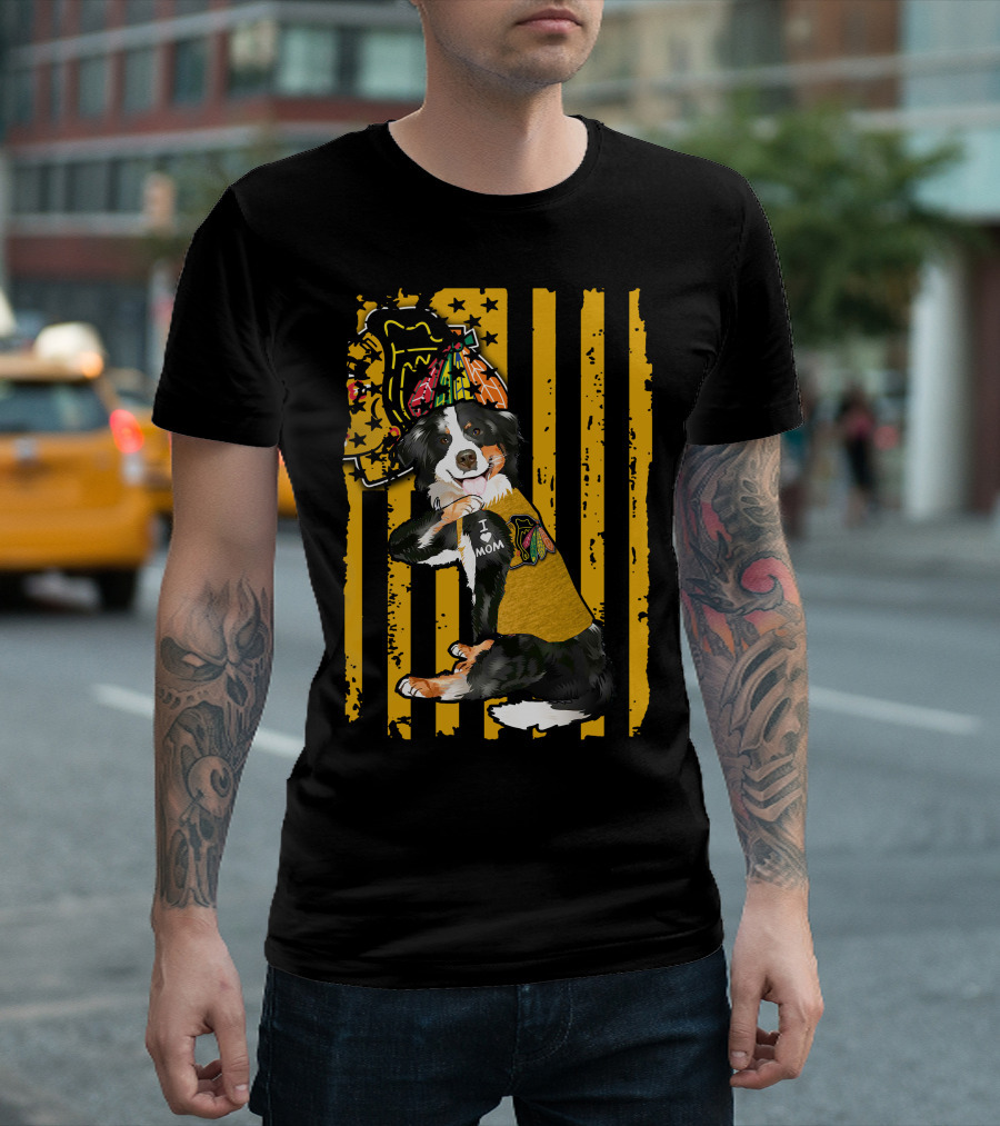 Border Collie I Love Mom Chicago Blackhawks Striped Party Hat T-Shirt