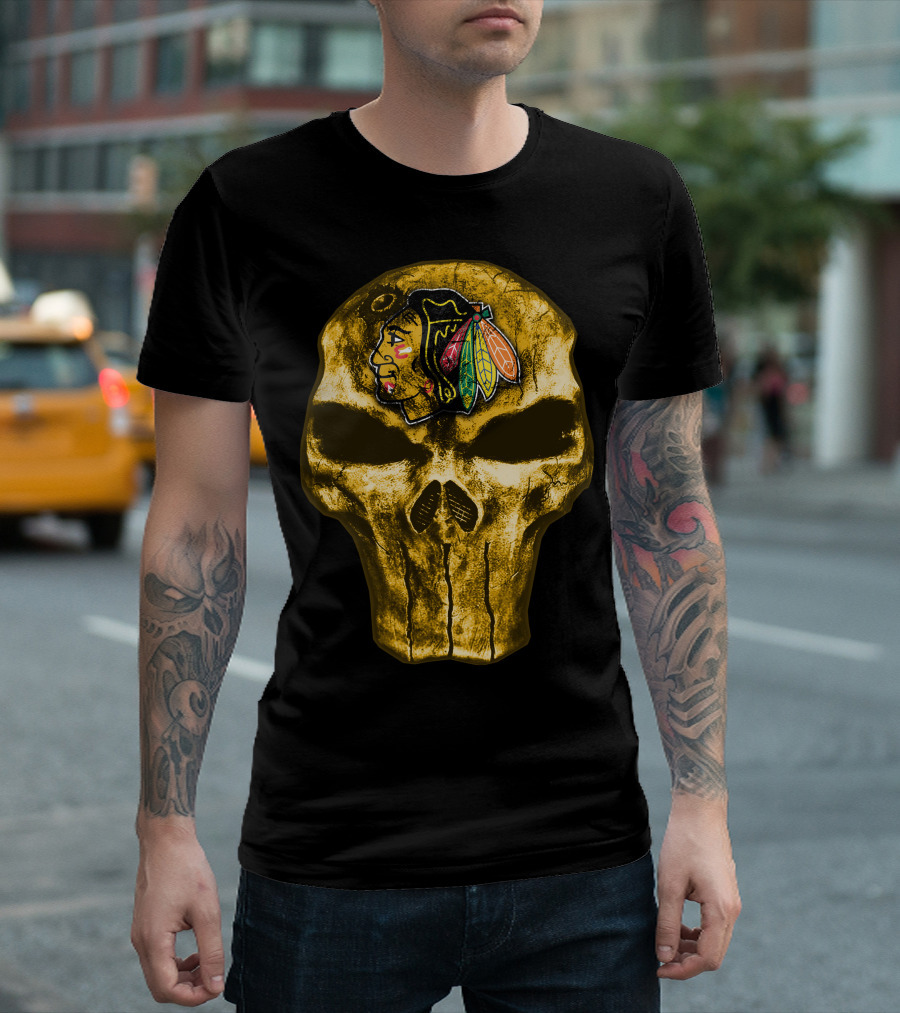 Skull Chicago Blackhawks Logo Fusion T-Shirt