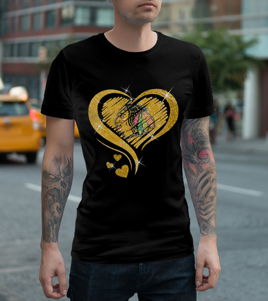 Heart Glitter Chicago Blackhawks T-Shirt