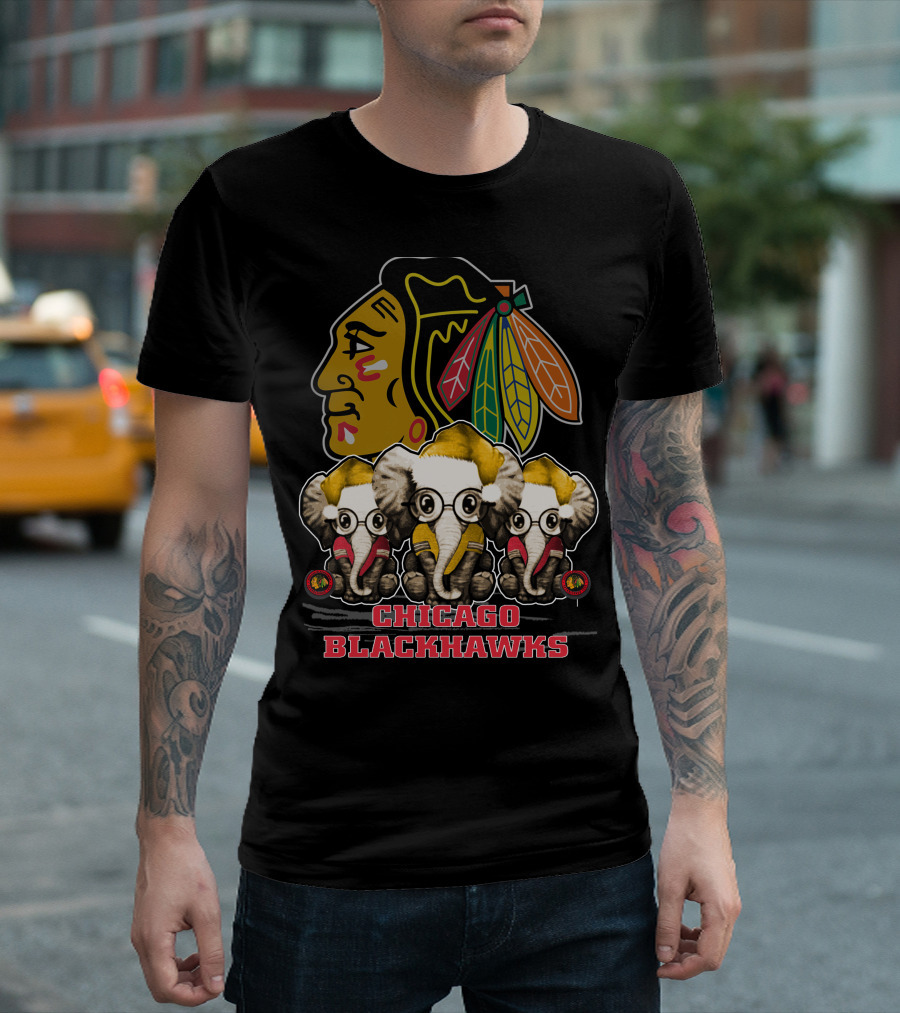 Chicago Blackhawks Xmas Elephant Trio T-Shirt