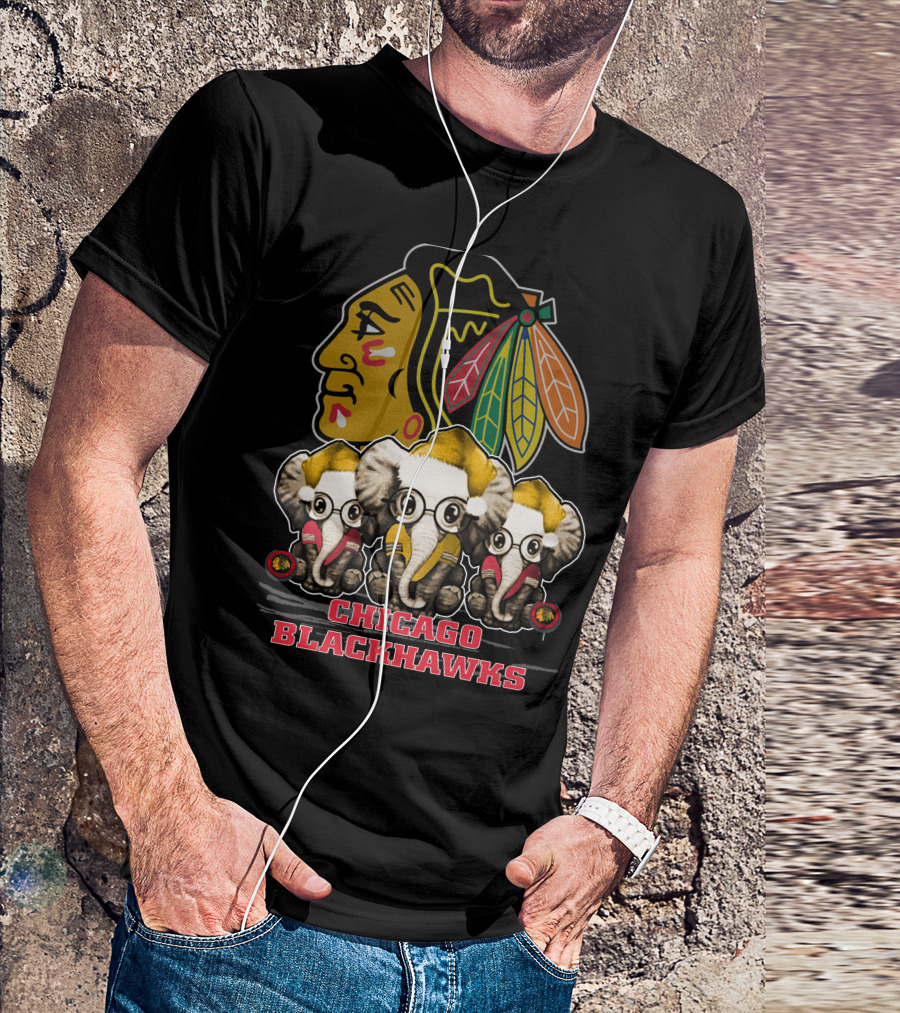 Chicago Blackhawks Xmas Elephant Trio T-Shirt