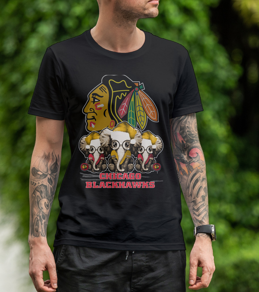 Chicago Blackhawks Xmas Elephant Trio T-Shirt