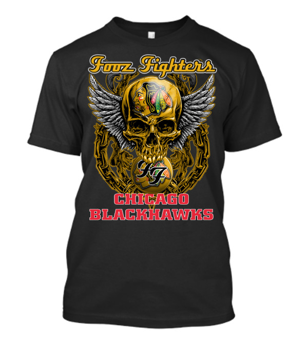 Foo Fighters Chicago Blackhawks Skull Winged T-Shirt
