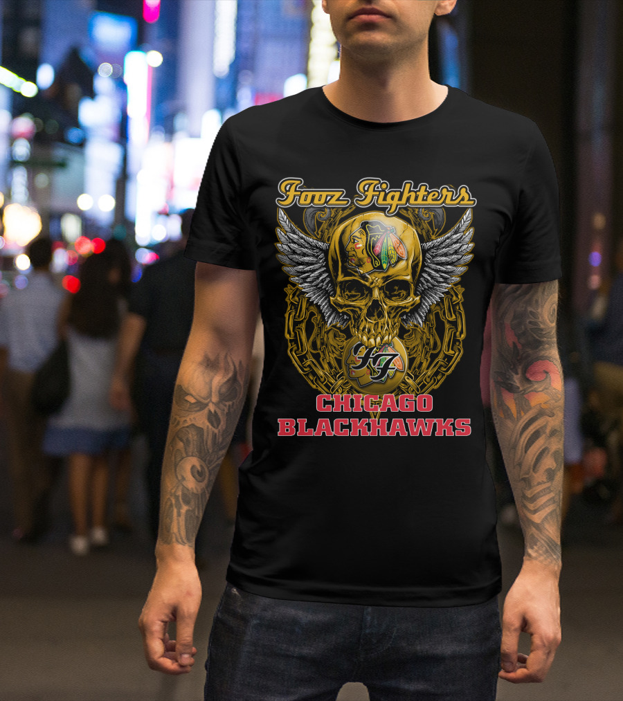 Foo Fighters Chicago Blackhawks Skull Winged T-Shirt