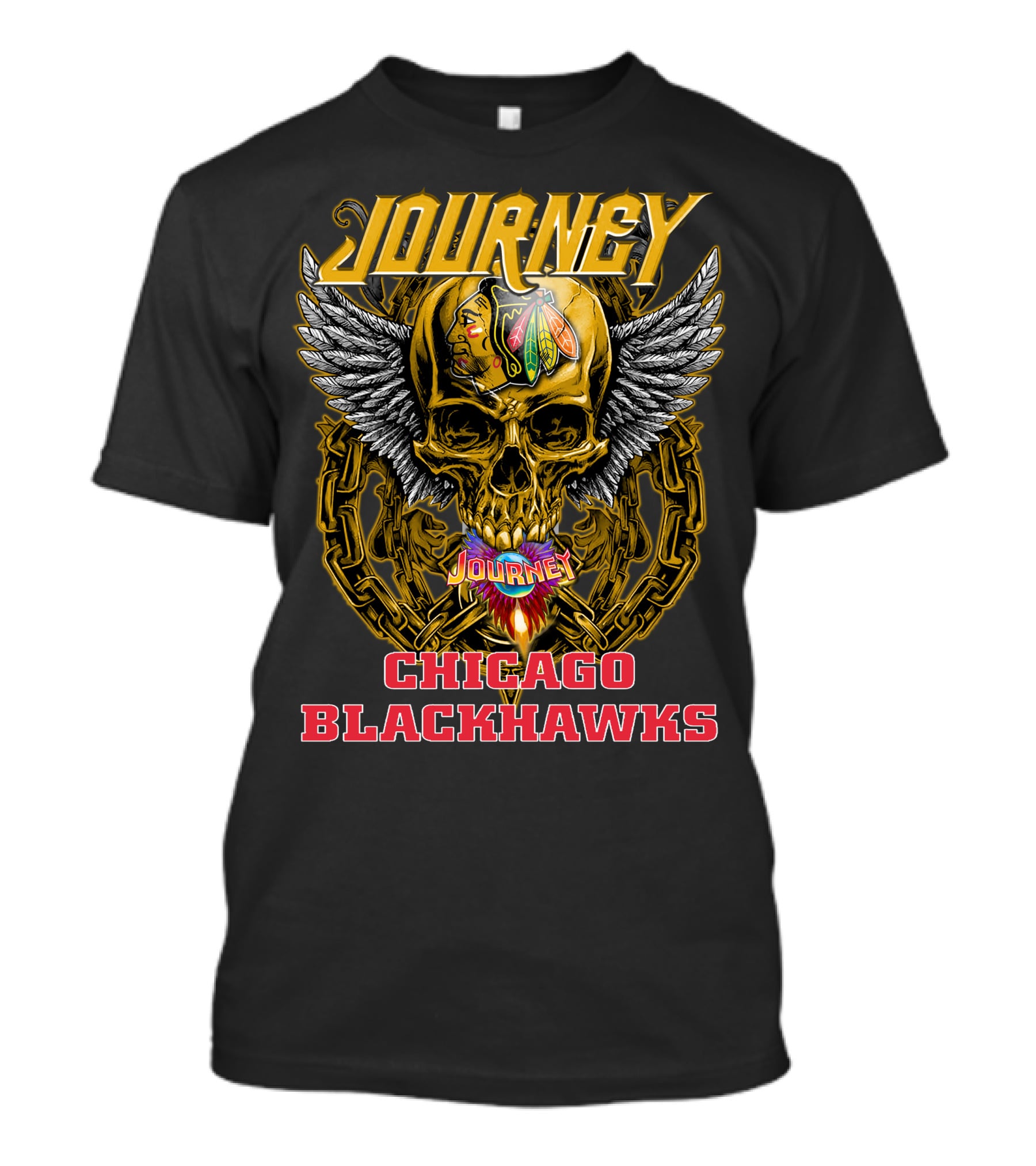 Journey Chicago Blackhawks Skull Wings T-Shirt