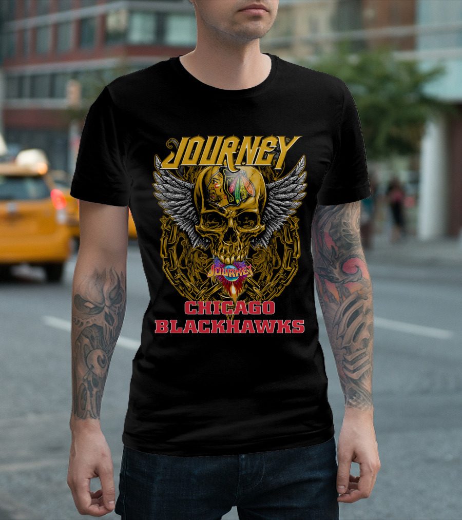 Journey Chicago Blackhawks Skull Wings T-Shirt
