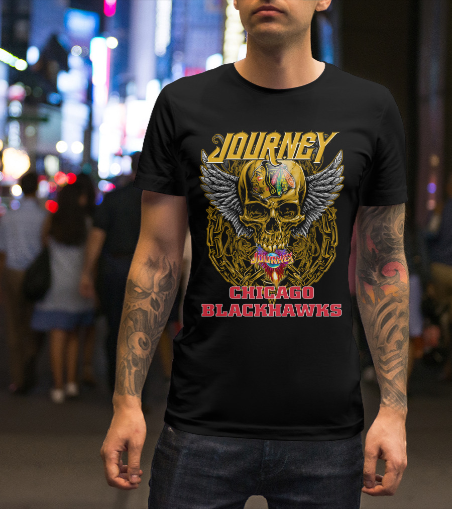 Journey Chicago Blackhawks Skull Wings T-Shirt